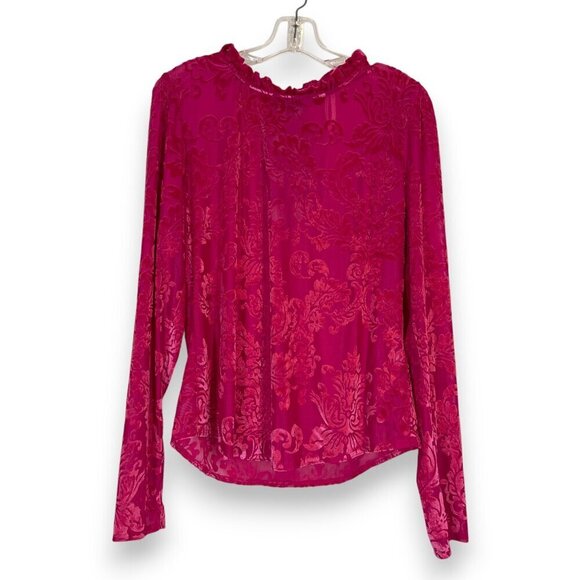 Anthropologie Velvet Burnout Blouse Pink Sheer Tie Neck Paisley Whimsygoth XL - Picture 12 of 12